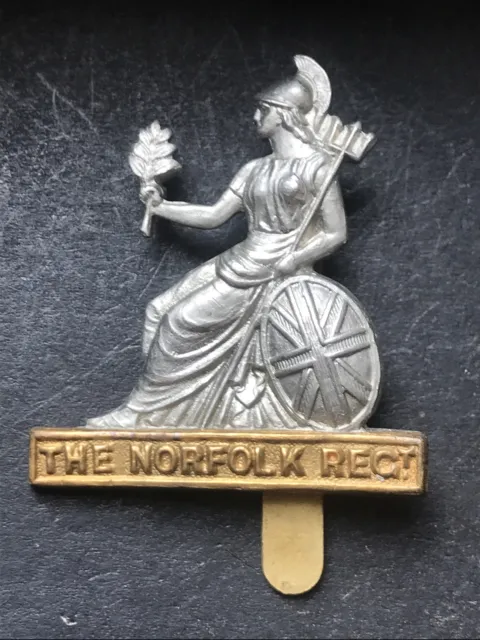 Royal Norfolk Regiment British Army Original Cap Badge WW2