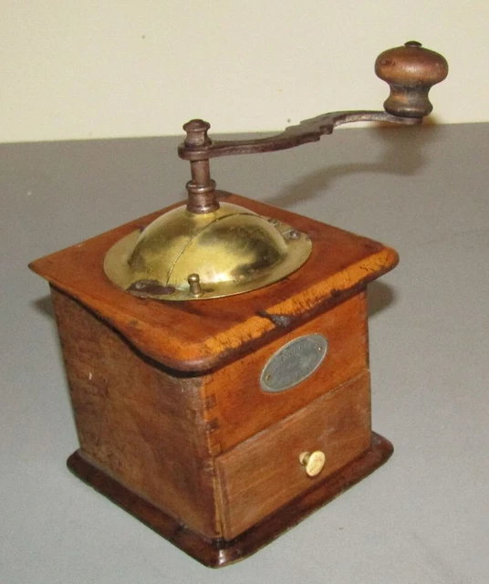 KAFFEEMÜHLE Leinbrock's Patent um 1920 MESSING Holz Handkaffeemühle