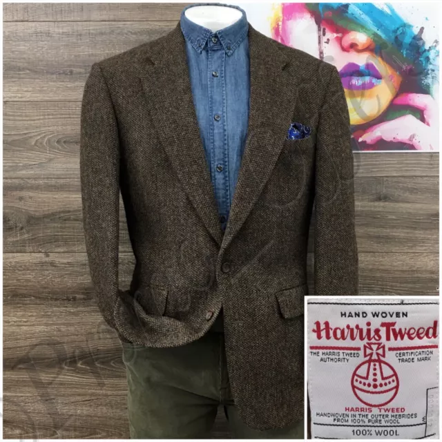 Vintage Harris Tweed Mens Blazer Sport Coat Casual Jacket Size 44L Wool Suit