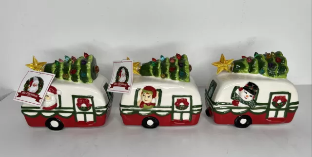 Mr Christmas Lighted Camper Santa Elf Snowman Christmas Tree On Rooftop Lot Of 3