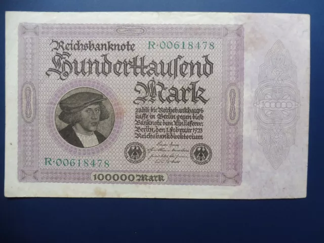 Reichsbanknote  100000 Mark  ( 1.Februar 1923 ) guter Zustand