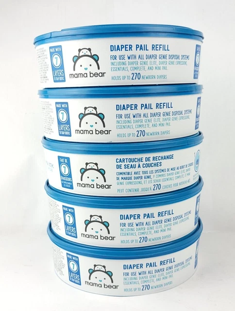 Mama Bear Diaper Pail Refills for Diaper Genie Pails 270 Count Pack of 5