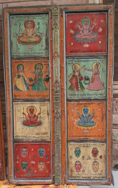 Antique old hand painted doors Indian god goddess tantra paintings frame decor