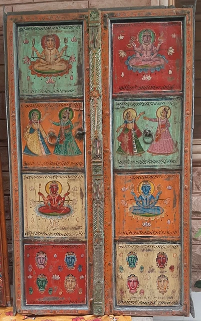 Antique old hand painted doors Indian god goddess tantra paintings frame decor