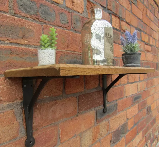 SOLID OAK WOOD HANDMADE SHELVES rustic Shelf cast iron shelf brackets