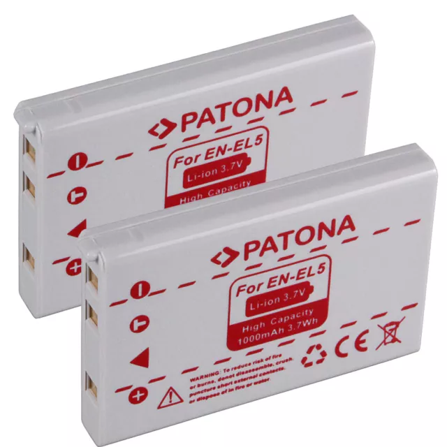 2 x Patona Akku f Nikon Coolpix P80, P90, P100, P500, P510, P520, P530 - EN-EL5