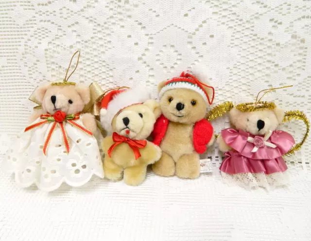 NEW VTG Russ Berrie TEDDIE BEAR Christmas Ornaments PLUSH ANGEL SANTA STUFFED