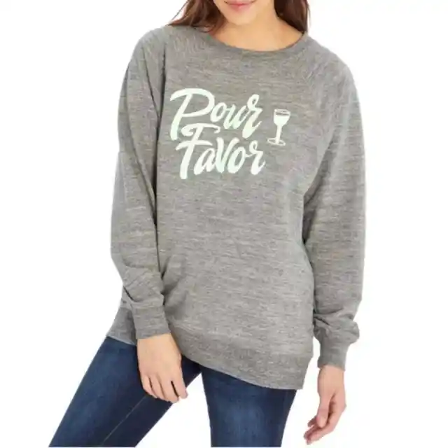 Wildfox POUR FAVOR Wine Glass Statement Sweatshirt Grey Oversized Size Large