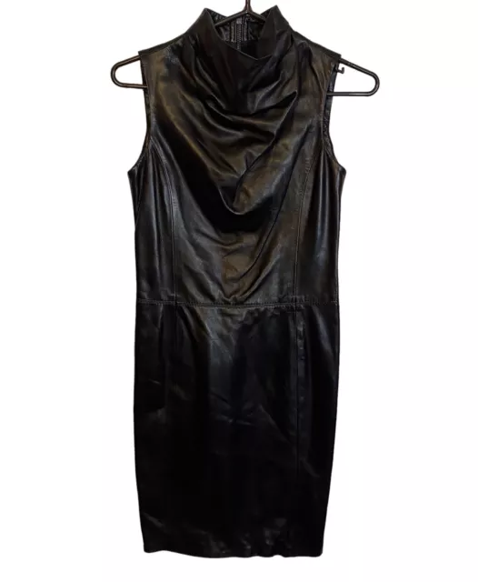 Kenneth Cole New York black leather sleeveless Midi dress Size 0