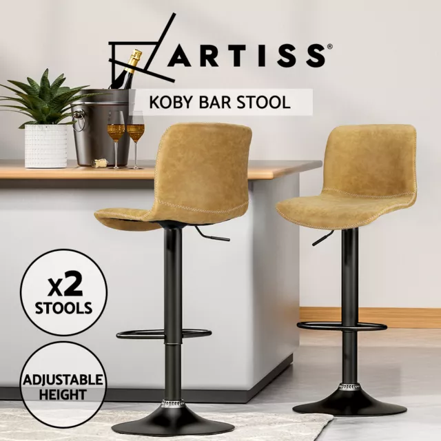 Artiss 2x Bar Stools Kitchen Swivel Bar Stool Gas Lift Chairs Barstools Brown