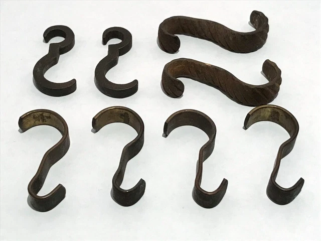 Antique Victorian Picture Molding Rail Hooks X 8 - Brass, Cast-Iron