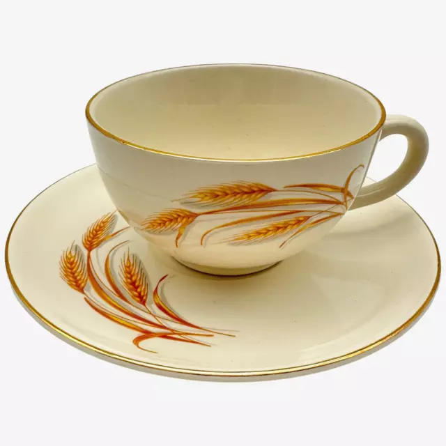 Homer Laughlin Golden Wheat Pattern 22k Gold Trim Coffee Teacup & Saucer Set