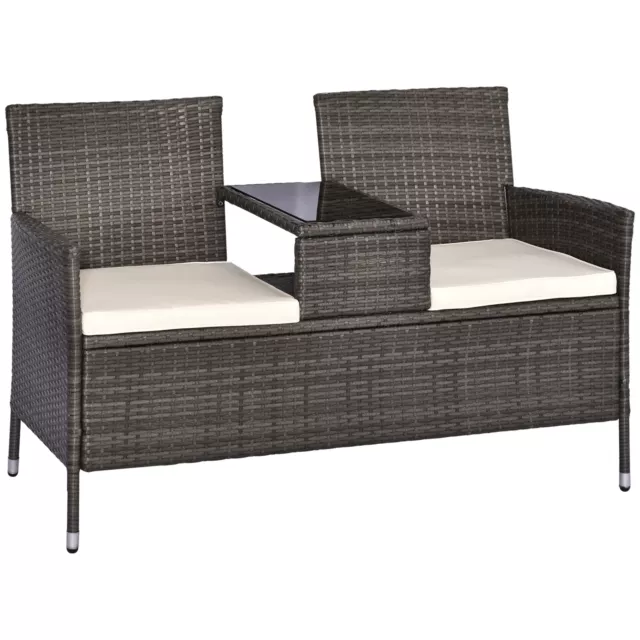 Polyrattan Gartenbank mit Tisch Gartensofa Sitzbank 2-Sitzer Grau/Braun/Schwarz