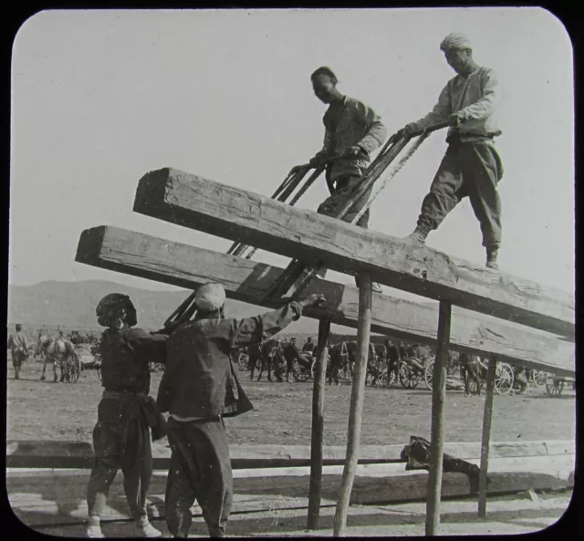 Glass Magic Lantern Slide SAWING LUMBER IN MANCHURIA C1910 PHOTO CHINA