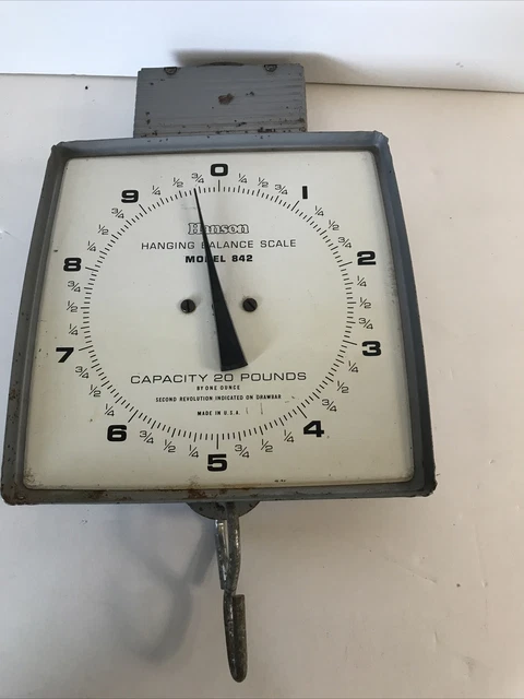Vintage Hanging Scale with hanging hook HANSON 20 Lb Model 842