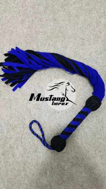 Suede leather Black and blue handle and 36 Suede leather tails flogger Whip