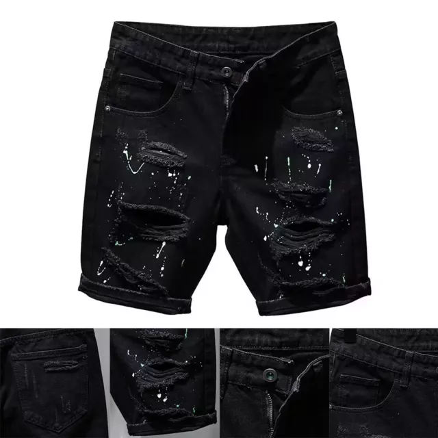 Short noir en détresse pour hommes cool et audacieux jeans avec design encre po