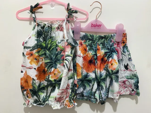 Girls Next Tropical Floral Pam Tree Print Top & Shorts Outfit 3yrs🌴🌴