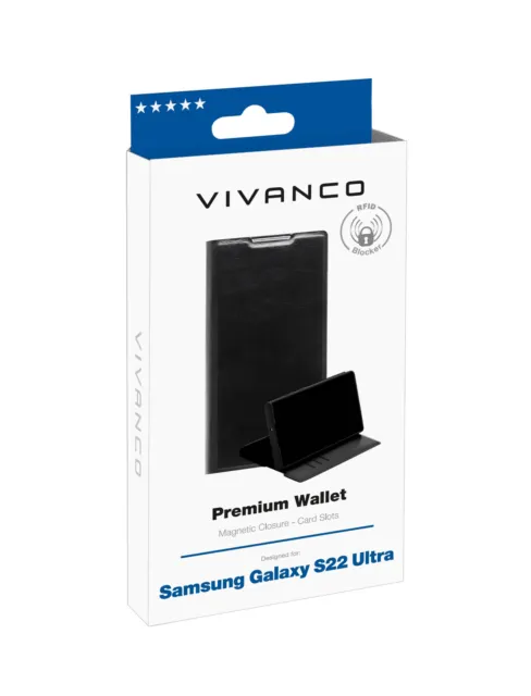 NEU Blitzversand VIVANCO Premium Wallet Booklet Samsung Galaxy S22 Ultra Schwarz