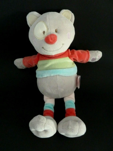 B6- DOUDOU PELUCHE BENGY CHAT GRIS COCARD gris rouge vert bleu 30cm  ETAT NEUF *