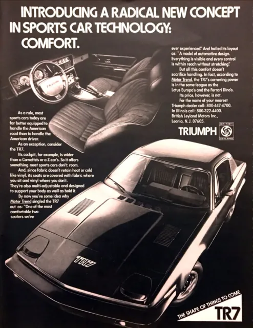 1976 Triumph TR7 Coupe photo "Offers a New Concept. Comfort" vintage print ad