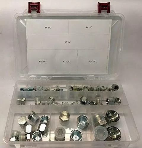 Brand New 37 Degree JIC 64 Piece Plug & Cap Kit"an" Hydraulic Fittings