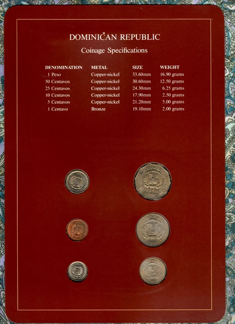 Coin Sets of All Nations Dominican UNC 1 Peso, 50,25,10,5,1 Centavos 1984 2