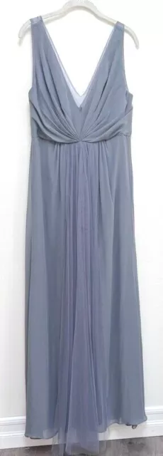 Monique Lhuillier Size 14 V Neck Sleeveless Gray Maxi Prom Evening Dress