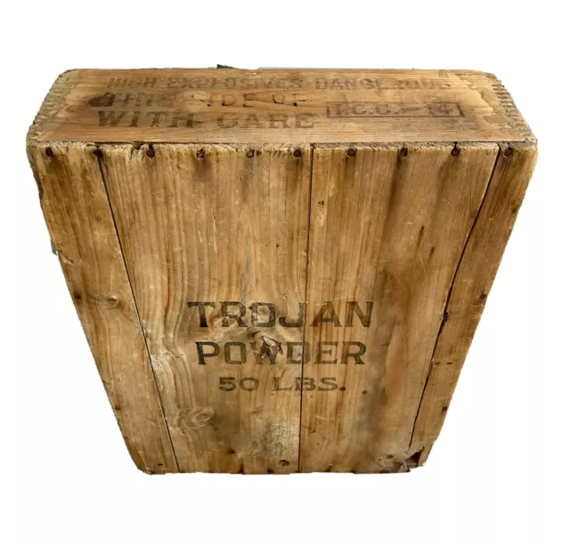 Vintage Trojan Powder ~ 50 LBS High Explosives Wood Crate Box - Rare!