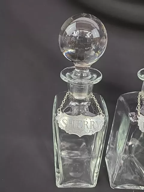 Vintage Glass Decanters with Stieff Pewter Sherry Bourbon Gin Vodka Scotch Tags 2