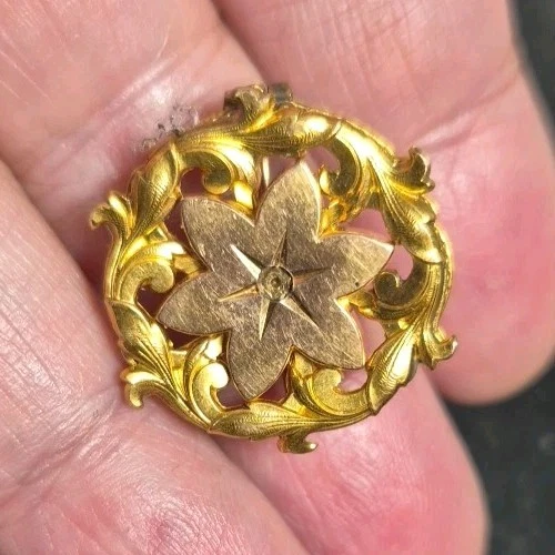 Broche Ancienne Plaquée Or Rose - Style Napoléon III Second Empire - Nœud à Piston