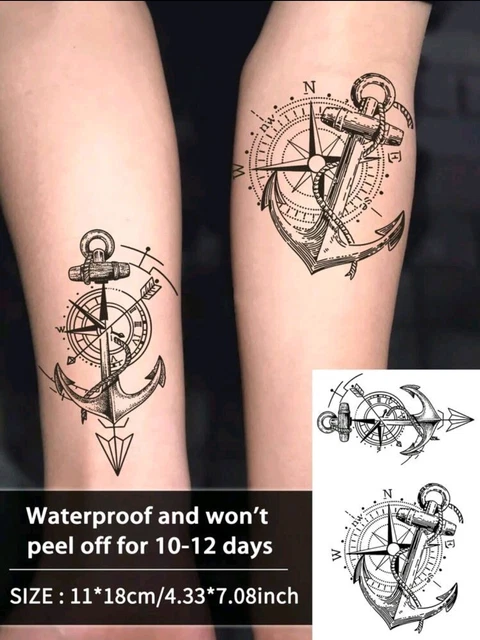 Azeeda 4er-Set 'Kompass' Temporäre Tattoos – Wasserfest & Hautverträglich, Verschiedene Größen