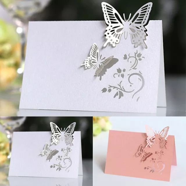 Wedding Table Name Place Card Butterfly Floral Laser Cut Pearlescent Seat Cards