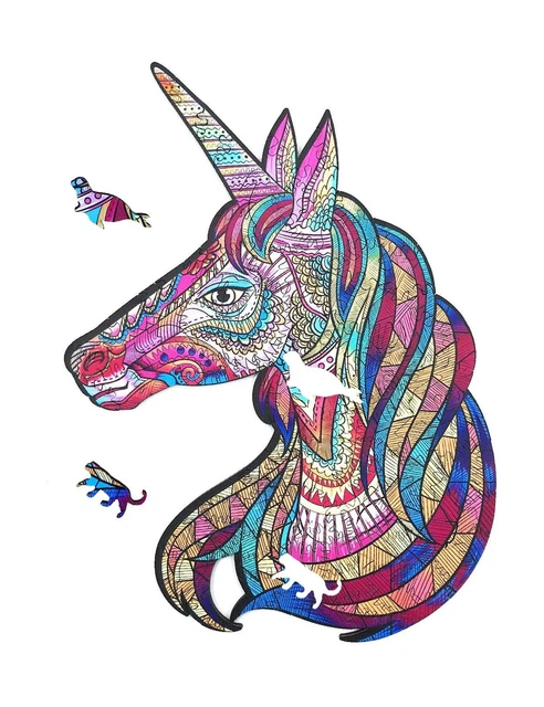 ALICORN Wooden Jigsaw Puzzles- Colorful Unicorn Puzzle Unique Shaped Wood Puz...