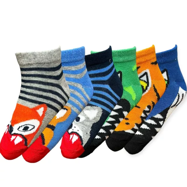 6 Pairs Unisex Kids Boys Girls Children's Ankle Socks Animal Faces Cotton Rich