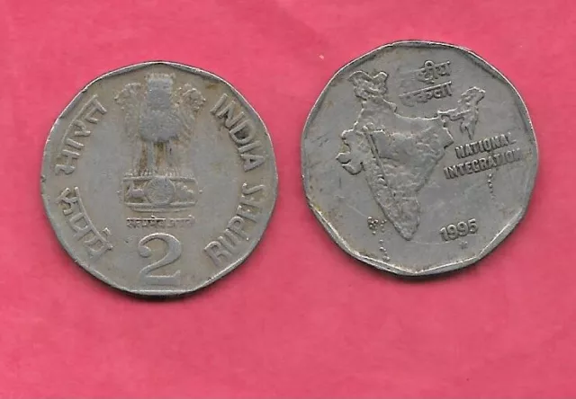 India Indian Km121.3 1995  H Vf-Very Fine-Nice Large 2 Rupees Coin