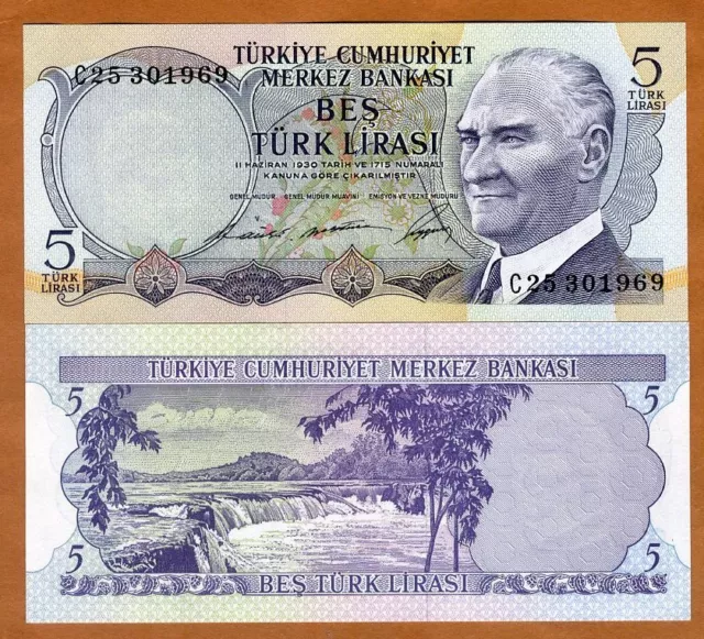 Turkey, 5 Lira, L. 1930 (1968), P-179, UNC