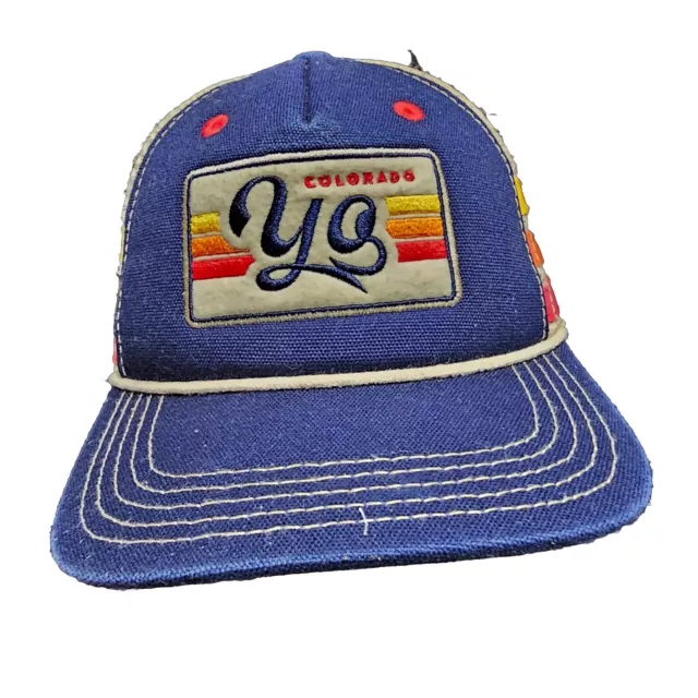 Yo Colorado Kids Fit Golden Trucker Mesh Snapback Hat Blue White Patch Stripe