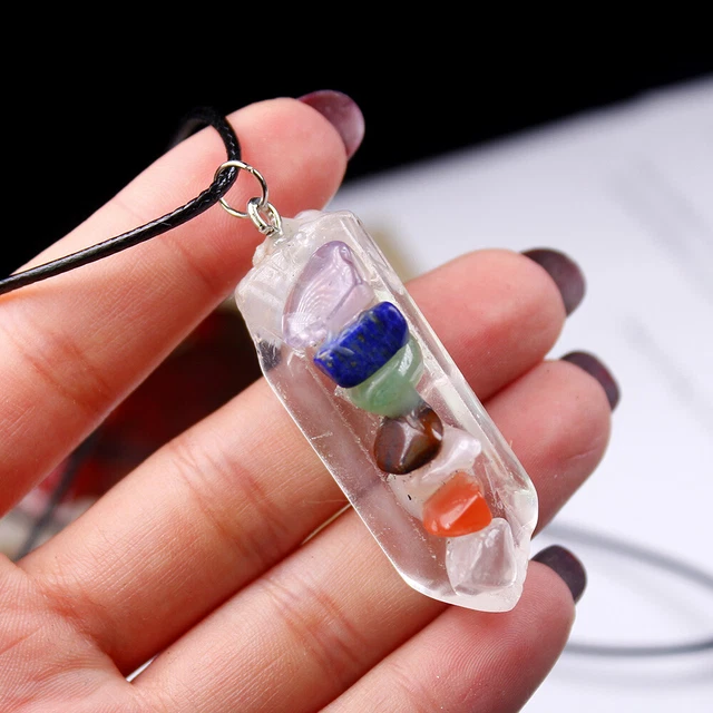 Natural Clear quartz 7 Chakra Healing Stone Pendant Gemstone Necklace Jewelry