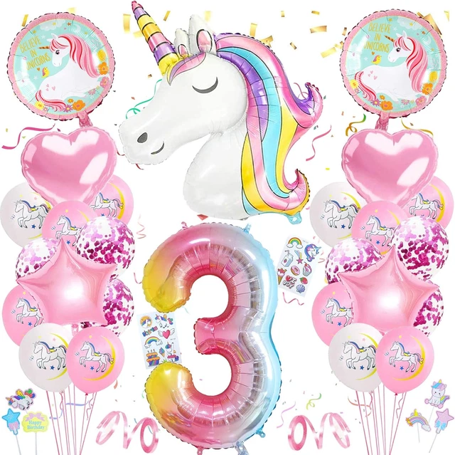 DazzJoy Schmetterling Luftballon Deko 3. Geburtstag | 12-tlg Rosa Ballon Set Mit Zahlen 3 | Für Mädchen Geburtstagsfeier