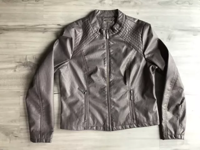 J2 By Jou Jou Juniors Vegan Leather Moto Jacket Steel Gray Size XL.