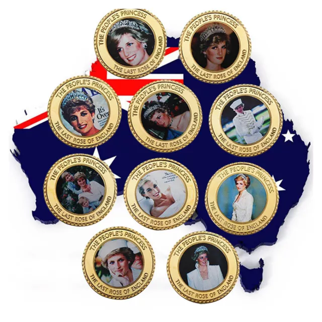 10pcs Set UK Princess Diana Souvenir Commemorative Collectible Coins with Box