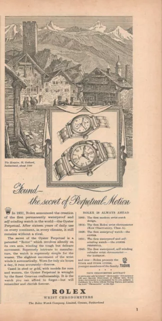 Rolex Watch 1947 Advertising 1 Page L'Hospice St.Gothard