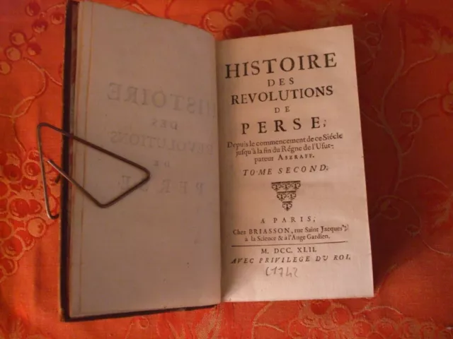 Histoire Des Revolutions De Perse Tome 2 Rare Edition Originale 1742