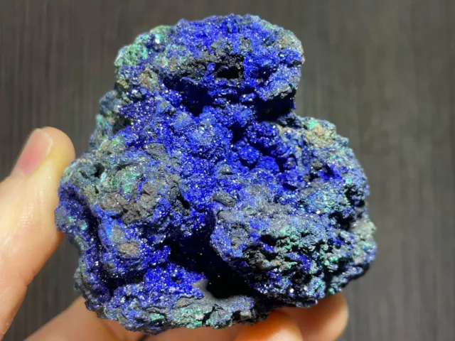 Deep Blue Azurite Crystals with Malachite on Matrix from China