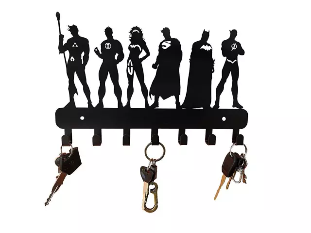 Justice League superhero figures Steel Key Holder with 7 Hooks Black home decor