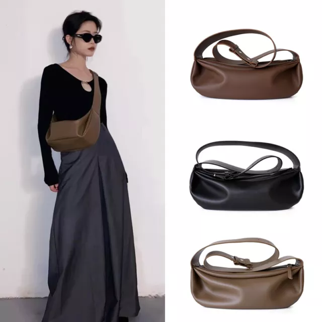 Wide Strap Real Leather Shoulder Bag Draped Pouch Crossbody Sling Bag Purse Hobo