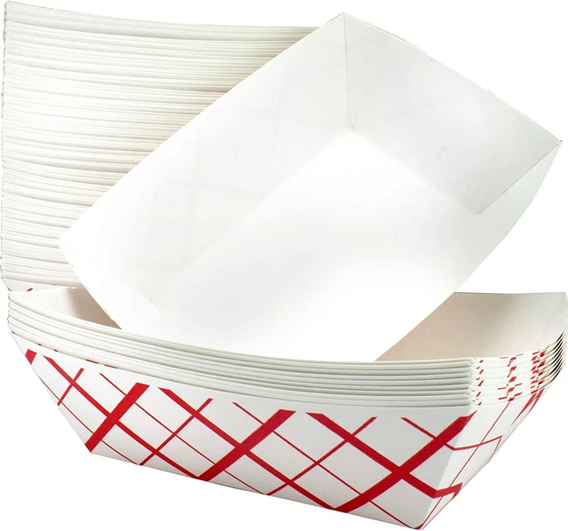 Heavy Duty, Grease Resistant 3 Lb Paper Food Trays 100 Pack. Durable Dishware Pl