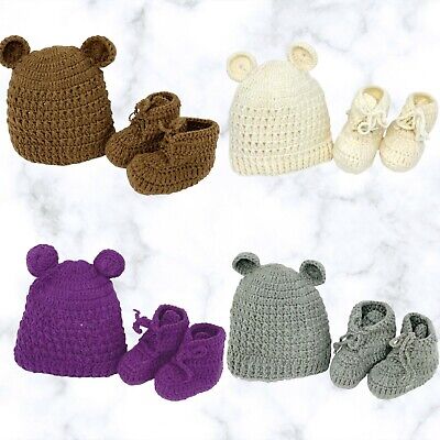 Baby Newborn Mouse ears Costume Set Photography Prop Crochet Beanie Hat Bootie