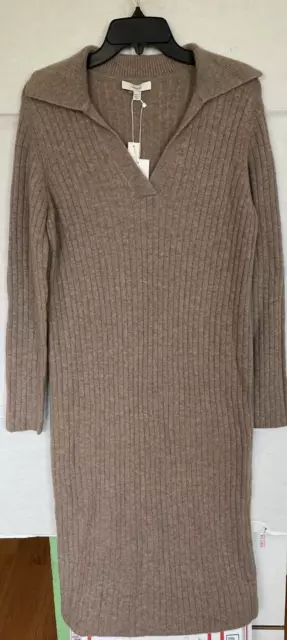 VINCE Long Sleeve Wool & Cashmere Rib Polo Sweater Dress WOMENS SIZE L LARGE NEW